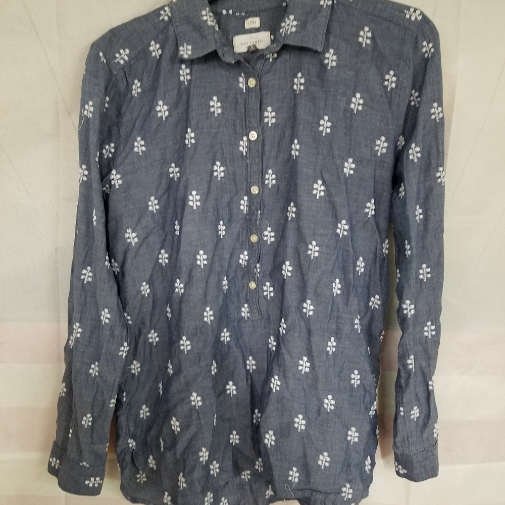 Ann Taylor The Softened Shirt Denim Button Up
